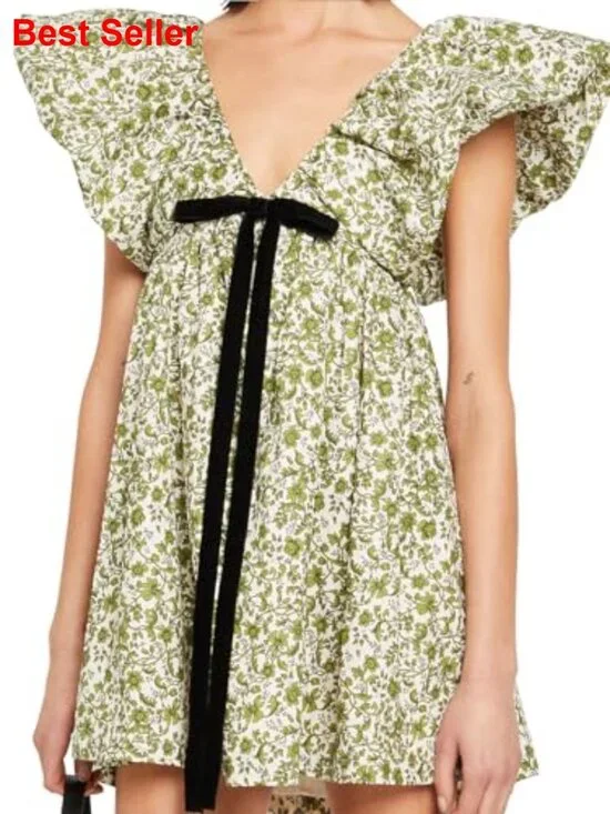 Floral Print Mini Dress with Puff Sleeves and Bow Detail - Picture 4 of 7